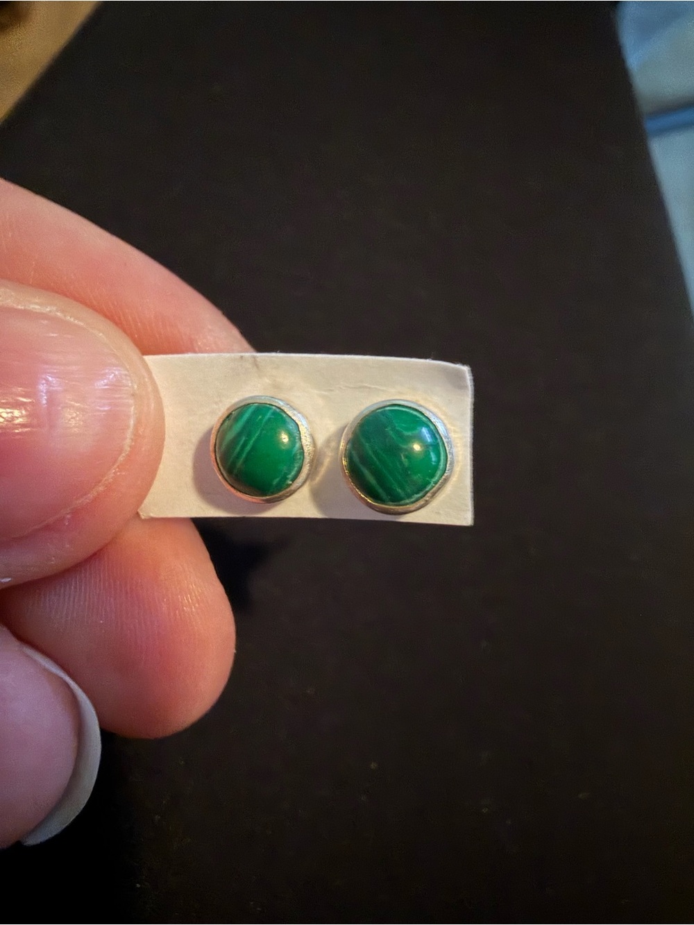 Green Stone Round Stud Earrings - Women Jewelry